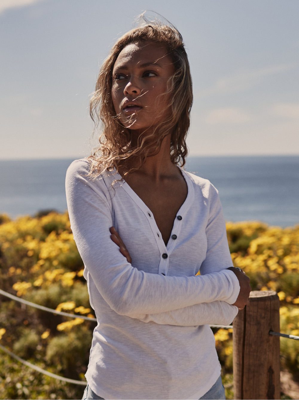 [AEAE]USA BANNER HENLY HENLY NECK TEE [WHITE］ Long Sleeve Henley Shirts - hnly.la